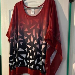 Women's Red Geometric Draped Tunic Top